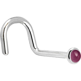 Solid 14K White Gold 2mm Genuine Raspberry Rhodolite Garnet Nose Ring