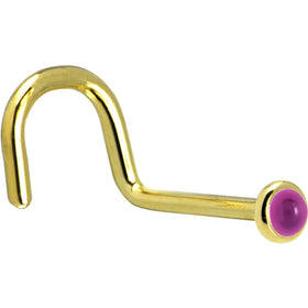 Solid 14K Yellow Gold 2mm Genuine Pink Garnet Nose Ring