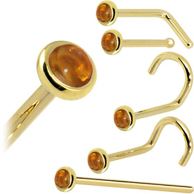 Solid 14K Yellow Gold  2mm Genuine Citrine Saffron Nose Ring