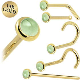 Solid 14K Yellow Gold 2mm Genuine Peridot Nose Ring