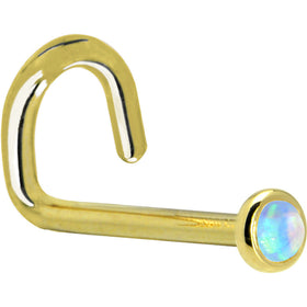 Solid 14K Yellow Gold 2mm Light Blue Synthetic Opal Nose Ring