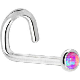 Solid 14K White Gold 2mm Fuchsia Synthetic Opal Nose Ring