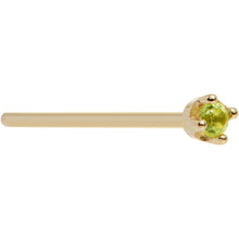 Solid 14K Yellow Gold 1.5mm Genuine Peridot Nose Ring