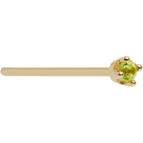 Solid 14K Yellow Gold 1.5mm Genuine Peridot Nose Ring