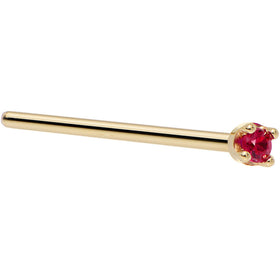 Solid 14K Yellow Gold 1.5mm Diamond Cut Genuine Ruby Nose Ring