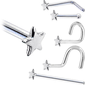 Solid 14K White Gold Star Nose Ring
