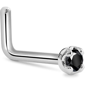 Solid 14K White Gold 1.5mm Genuine Black Diamond Nose Ring