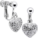 Silver Tone Tone Heart Rhinestone Clip On Earrings