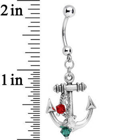Handcrafted Christmas Anchor Dangle Belly Ring Created with Crystals
