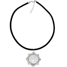 Handcrafted White Faux Opal Lotus Flower Love Velveteen Cord Necklace 16