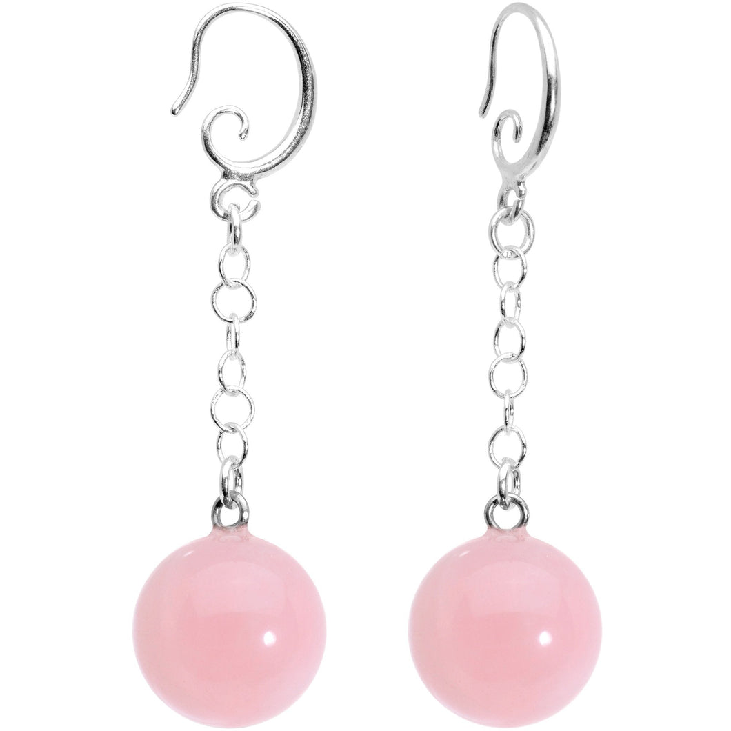 Handcrafted Pink Quartz Jawbreaker Dangle Fishhook Earrings