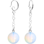 Handcrafted White Opalite Jawbreaker Dangle Fishhook Earrings
