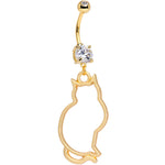 Handcrafted Gold Tone Anodized Kitty Cat Silhouette Dangle Belly Ring