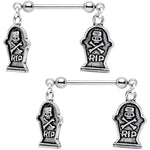 Handcrafted Halloween Gravestone Dangle Barbell Nipple Ring Set