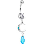 Handcrafted Clear Blue Gem Crescent Moon Dangle Belly Ring