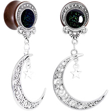 Handmade Beechwood Dark Crescent Moon Dangle Saddle Plug Set Sizes 8mm to 20mm
