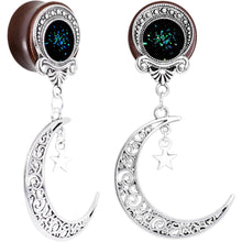 Handmade Beechwood Dark Crescent Moon Dangle Saddle Plug Set Sizes 8mm to 20mm
