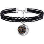 Handcrafted Black White Two Sided Faux Opal Moon Choker Necklace