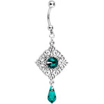 Handmade Green Rhom Dangle Belly Ring Created with Crystals