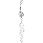 Handmade White Orb Dangle Belly Ring Created with Crystals