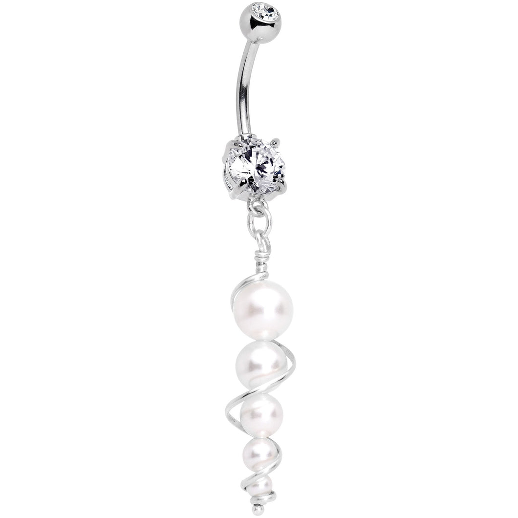 Handmade White Orb Dangle Belly Ring Created with Crystals