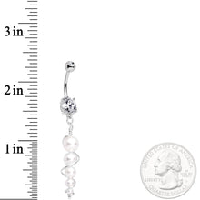 Handmade White Orb Dangle Belly Ring Created with Crystals