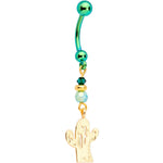 Handcrafted Cactus Dangle Belly Ring Created with Crystals