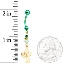 Handcrafted Cactus Dangle Belly Ring Created with Crystals