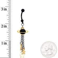 Handcrafted Black Saturn and Stars Chain Dangle Belly Ring