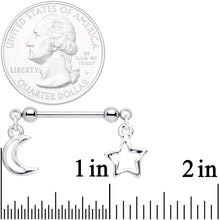 14G 5/8 Handcrafted Moon Star Dangle Barbell Nipple Ring Set