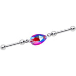 Pink Drop Double Industrial Barbell Created with Crystals
