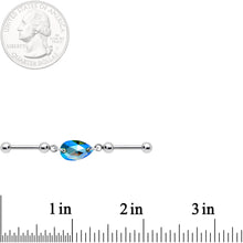 Blue Drop Double Industrial Barbell Created with Crystals