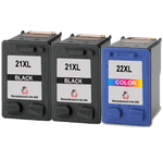 U.S. Remanufactured for HP 21XL 2 Black / HP 22XL 1 Color 3-Pack Ink Cartridges