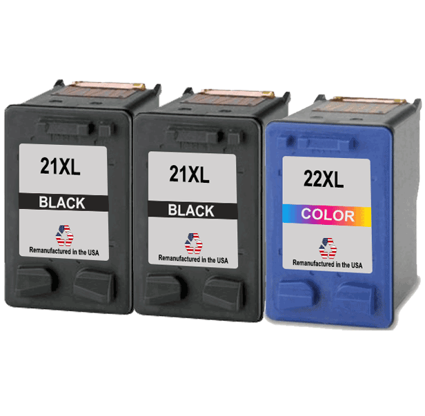 U.S. Remanufactured for HP 21XL 2 Black / HP 22XL 1 Color 3-Pack Ink Cartridges
