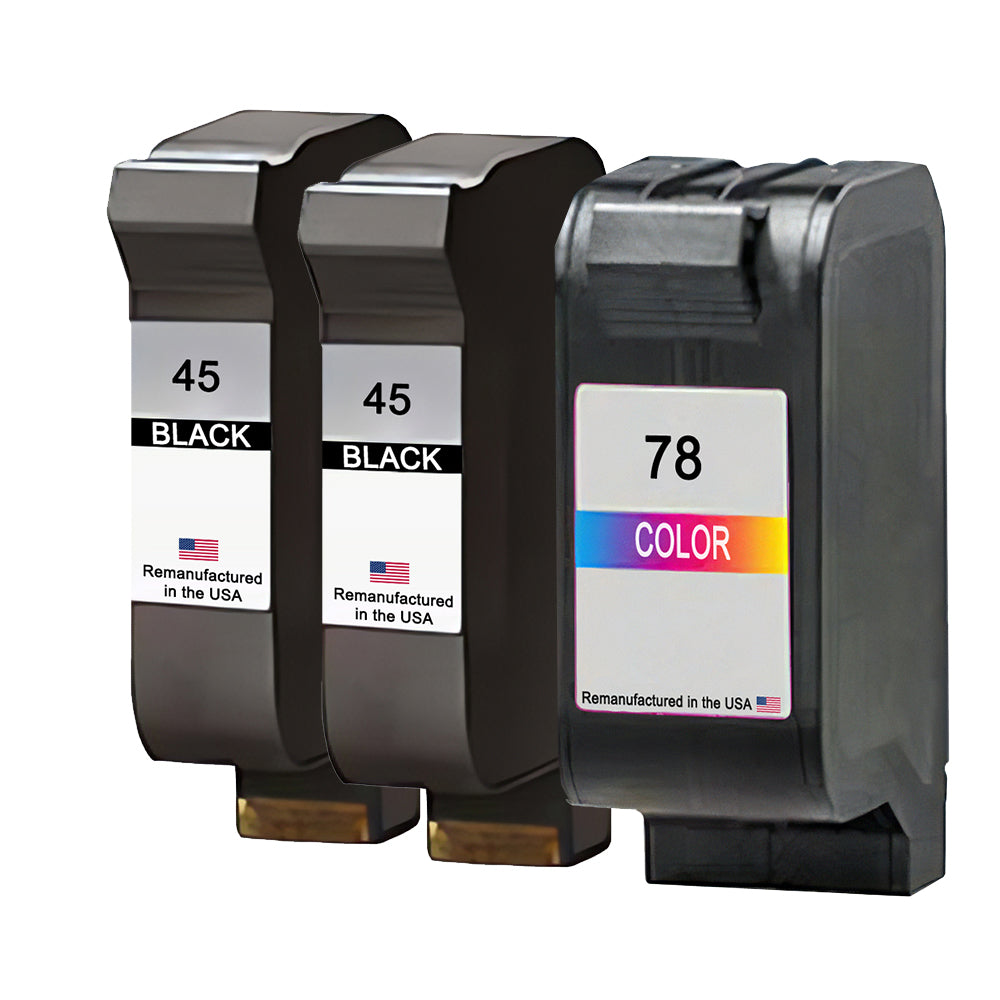U.S. Remanufacturedfor HP 45 2 Black / 78 1 Color 3-Pack Ink Cartridges