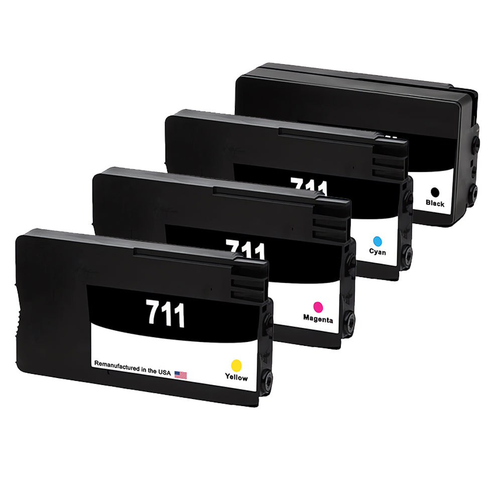 U.S. Remanufactured Ink Cartridges for HP 711XL 1 Black / 711 3 Color 4-pack