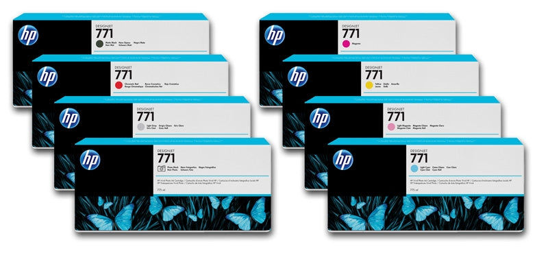 New, Pre-Owned - HP 771A Black and Color Standard Yield Ink Cartridge (8 Pack)