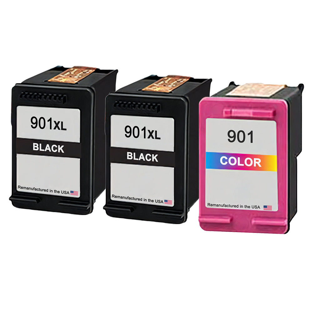 U.S. Remanufactured for HP 901XL 2 Black / 901 1 Tri-Color 3-Pack Ink Cartridges