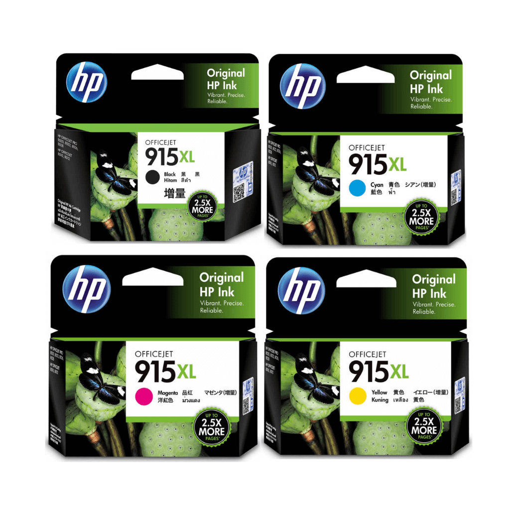New, Pre-Owned - HP 915XL Black, Cyan, Magenta, Yellow (4 Pack) Ink Cartridges