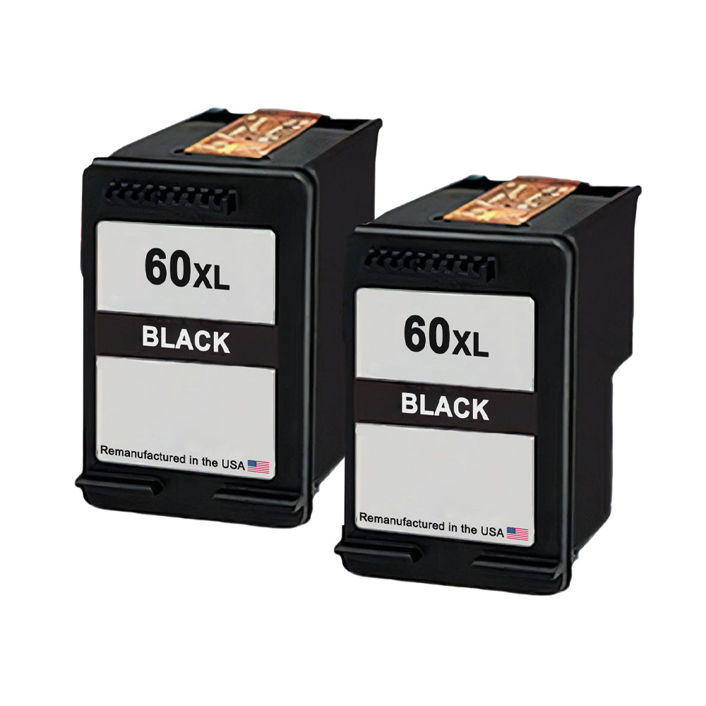U.S. Remanufactured for HP 60XL (CC641WN) Black Ink Cartridges Twin Pack