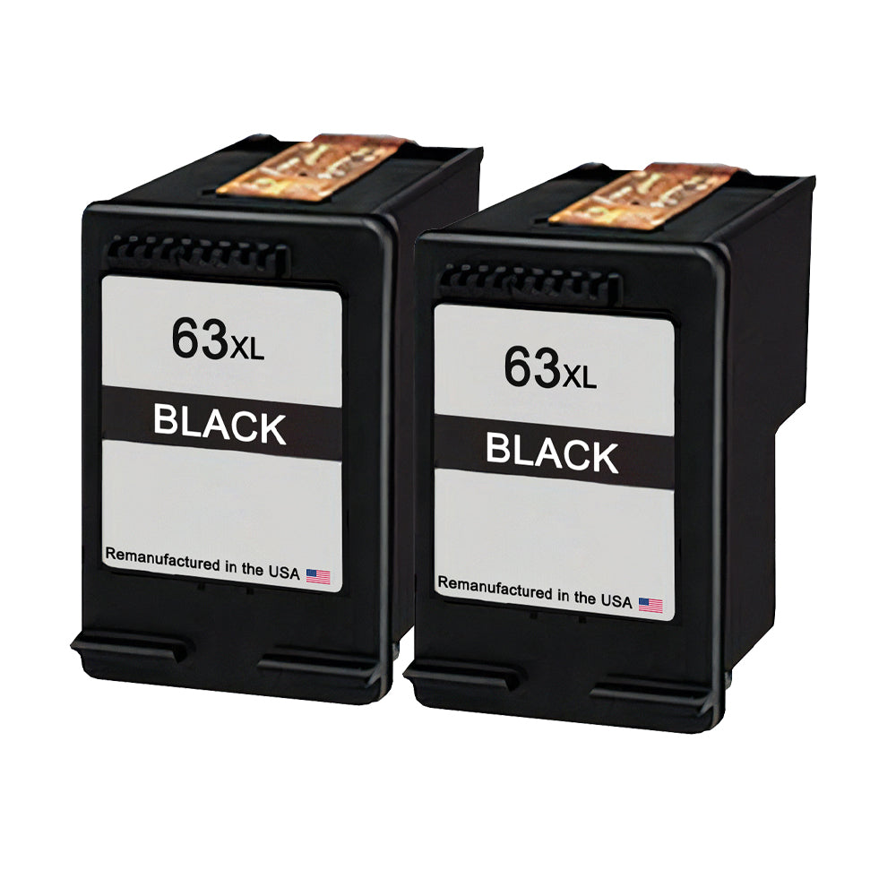 U.S. Remanufactured for HP 63XL (F6U64AN) Black Twin Pack Ink Cartridges