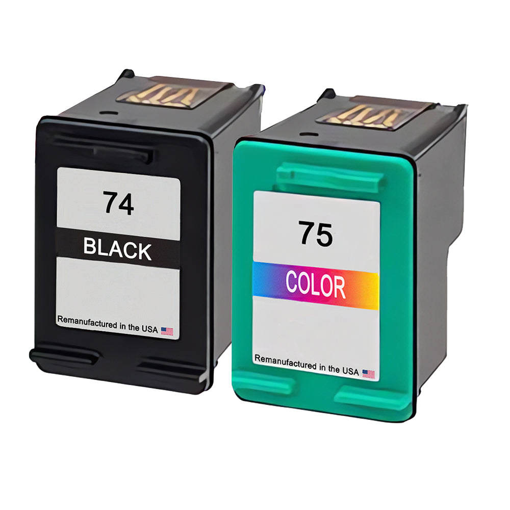 U.S. Remanufactured for HP 74 Black / 75 Color Combo Pack Ink Cartridges