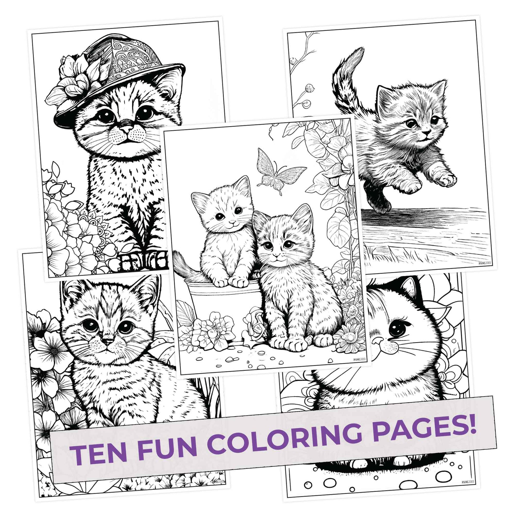 Kitty Colors Coloring Pages (10 Pack)