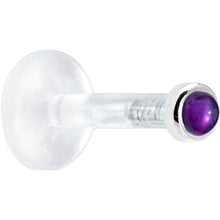 Solid 14K White Gold 2mm Genuine Amethyst Bioplast Push in Labret