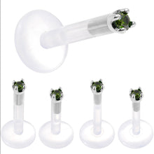 Solid 14K White Gold 1.5mm Genuine Green Diamond Bioplast Push in Labret