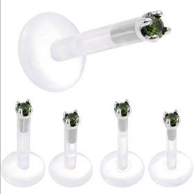 Solid 14K White Gold 1.5mm Genuine Green Diamond Bioplast Push in Labret