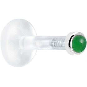 Solid 14K White Gold 2mm Genuine Jade Bioplast Push in Labret