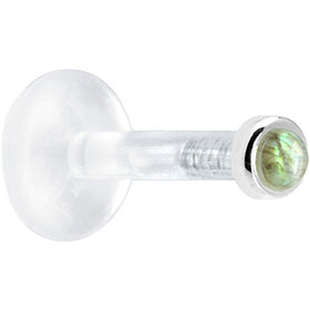 Solid 14K White Gold 2mm Genuine Labradorite Bioplast Push in Labret