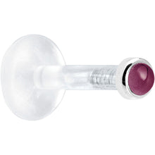Solid 14K White Gold 2mm Genuine Rhodolite Garnet Bioplast Push in Labret