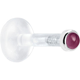 Solid 14K White Gold 2mm Genuine Rhodolite Garnet Bioplast Push in Labret